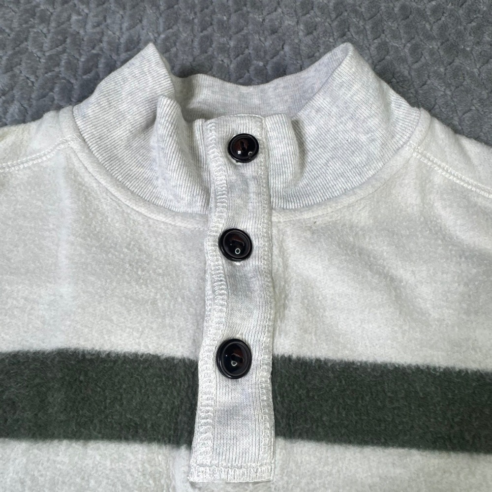 Chaps Fleece Pullover Mens Large Striped Quarter Button Mock Neck Cream Sweater - Picture 2 of 16